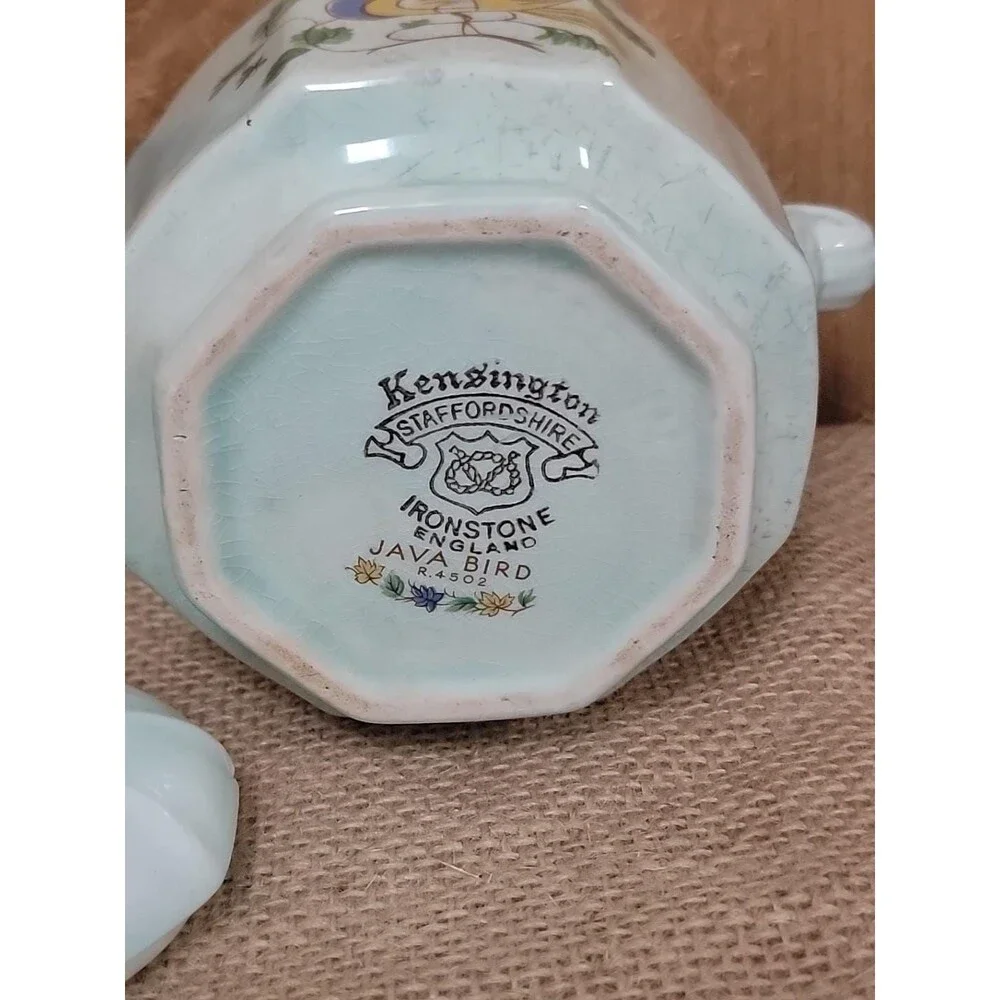 RARE Kensington Staffordshire Ironstone Sugar Bowl Java Bird, Made In England 5”